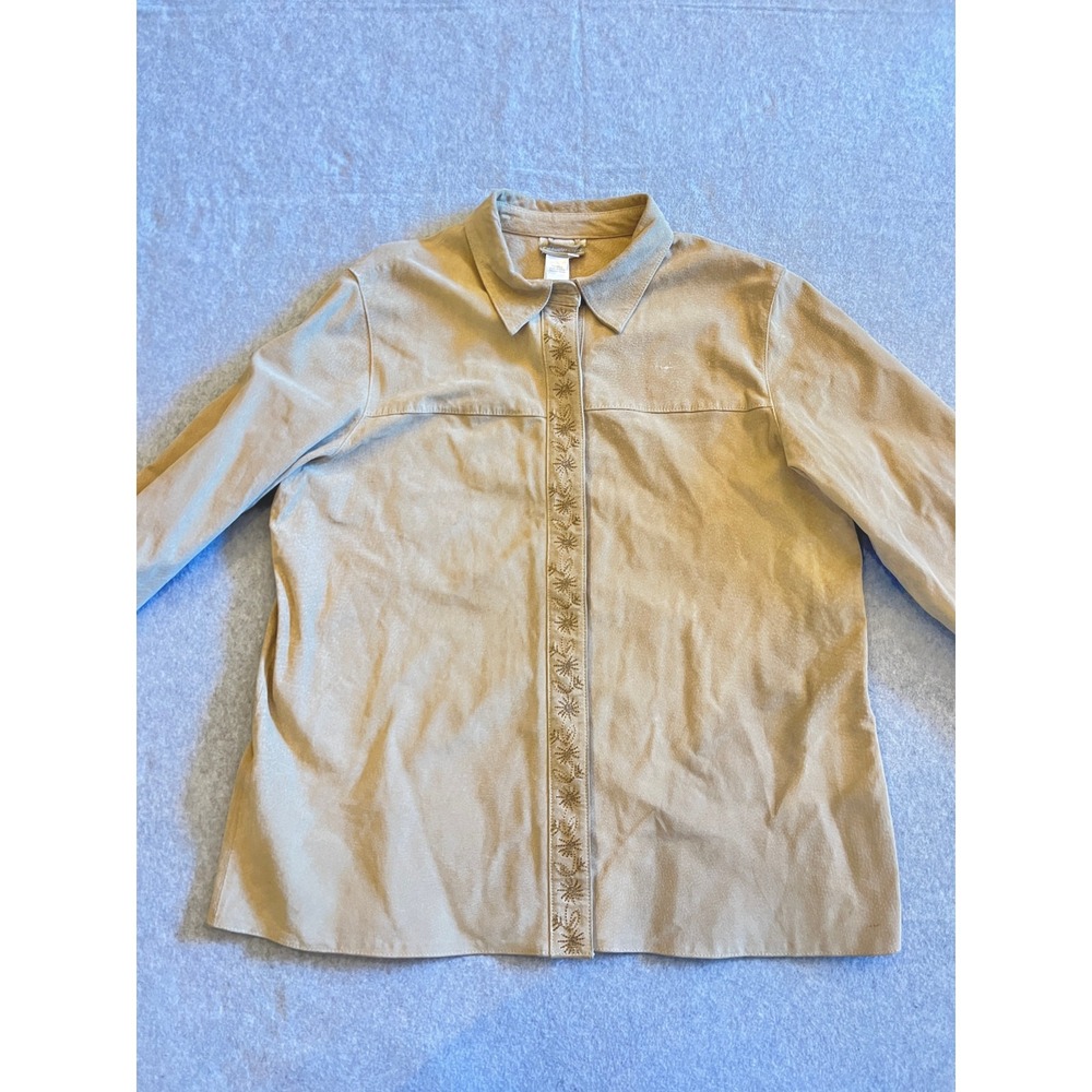 Coldwater Creek Suede Leather Jacket Women's XL Cream Embroidered Snap Button